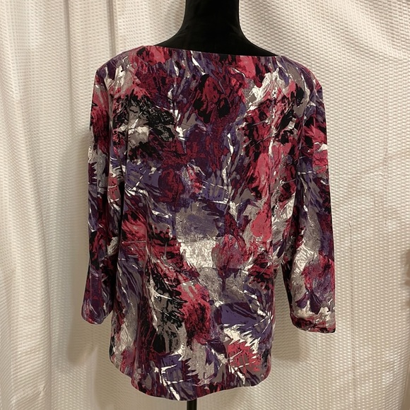 Lark Lane multicolored 3/4 sleeve blouse with beaded neckline size XL - Picture 3 of 5